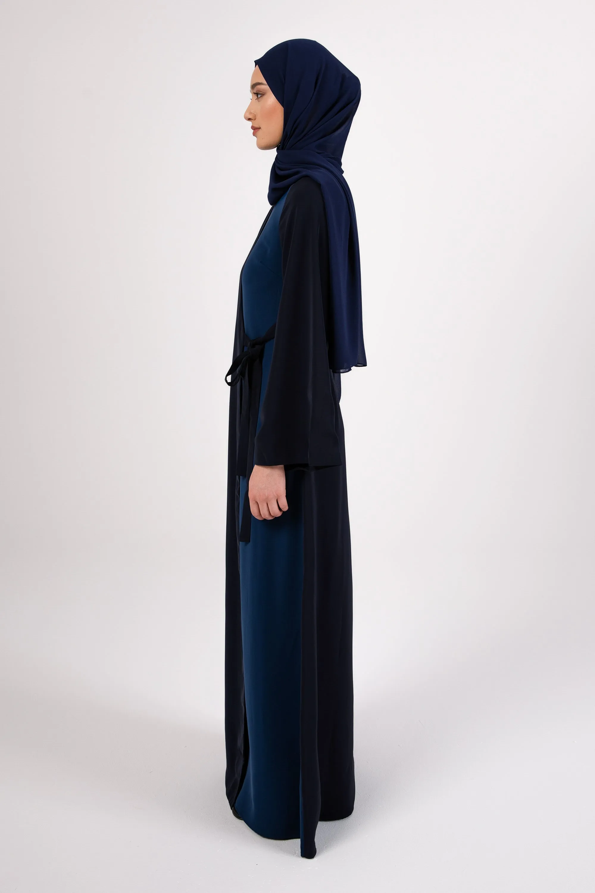 Omaya Two Tone Wrap Front Maxi Dress - Dark Blue