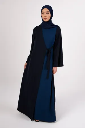 Omaya Two Tone Wrap Front Maxi Dress - Dark Blue