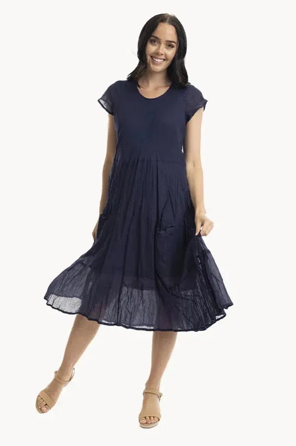 Orientique Dress Essentials Cotton Gauze Bias Pockets Navy