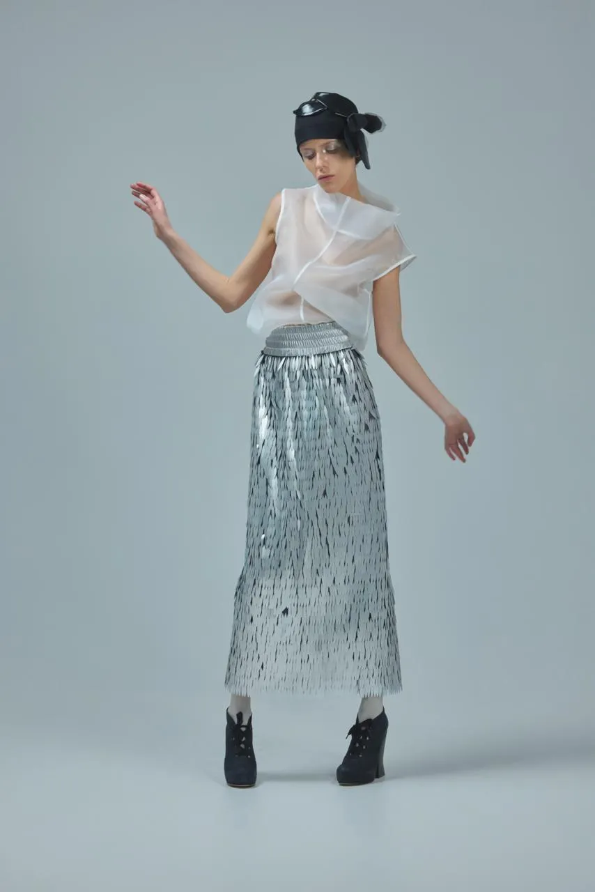 Party Straight Maxi Sequin Skirt Silver