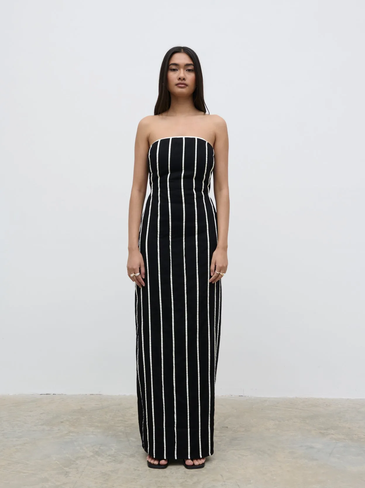 Penny Striped Bandeau Dress - Black and Cream