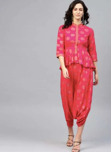 Peplum Yoke With Low Crotch Printed Jumpsuit