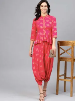 Peplum Yoke With Low Crotch Printed Jumpsuit