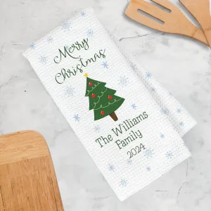 Personalized Family Name Christmas Tree Waffle Weave Towel