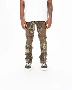 Pheelings MY PLEASURE CARGO FLARE STACK DENIM (CAMO/BROWN)