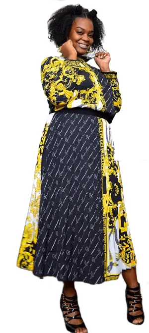 Pleated Print Maxi Skirt Suit