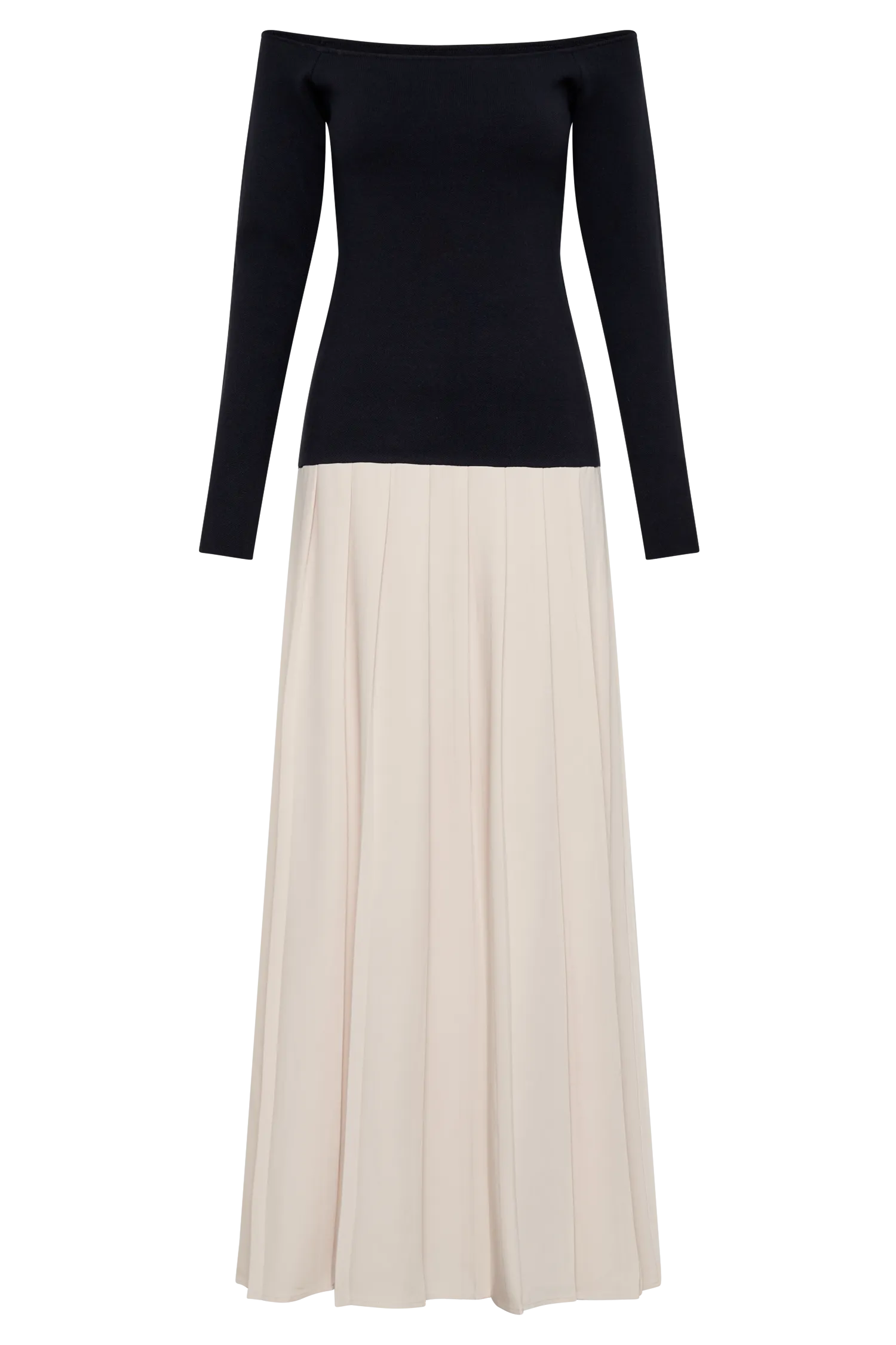 Presley Contrast Knit Off Shoulder Maxi Dress - Navy And Cream