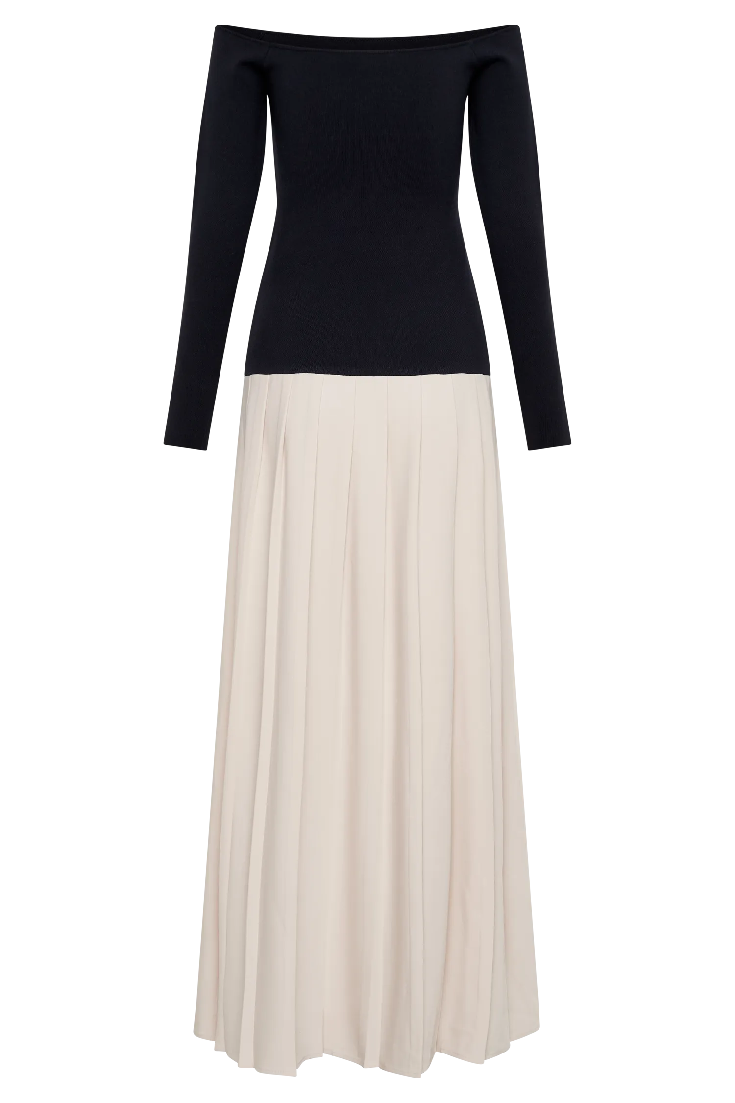 Presley Contrast Knit Off Shoulder Maxi Dress - Navy And Cream