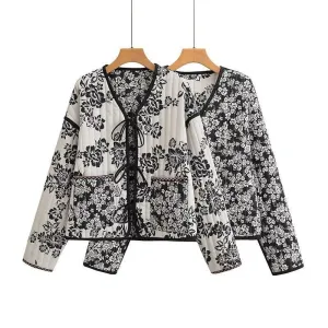 Printed V-neck European style coat