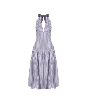 RELAXE HALTER DRESS NAVY STRIPE