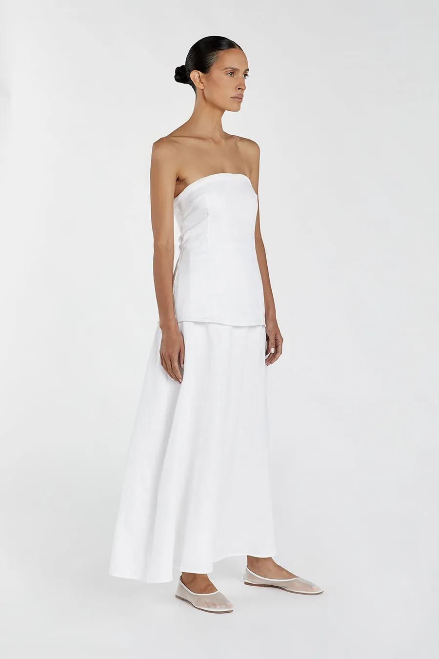 SASKIA WHITE LINEN STRAPLESS DRESS