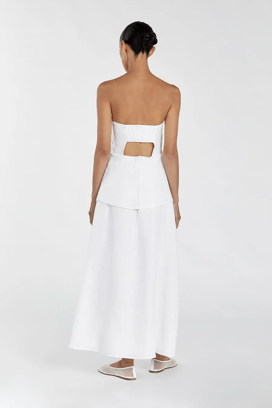 SASKIA WHITE LINEN STRAPLESS DRESS