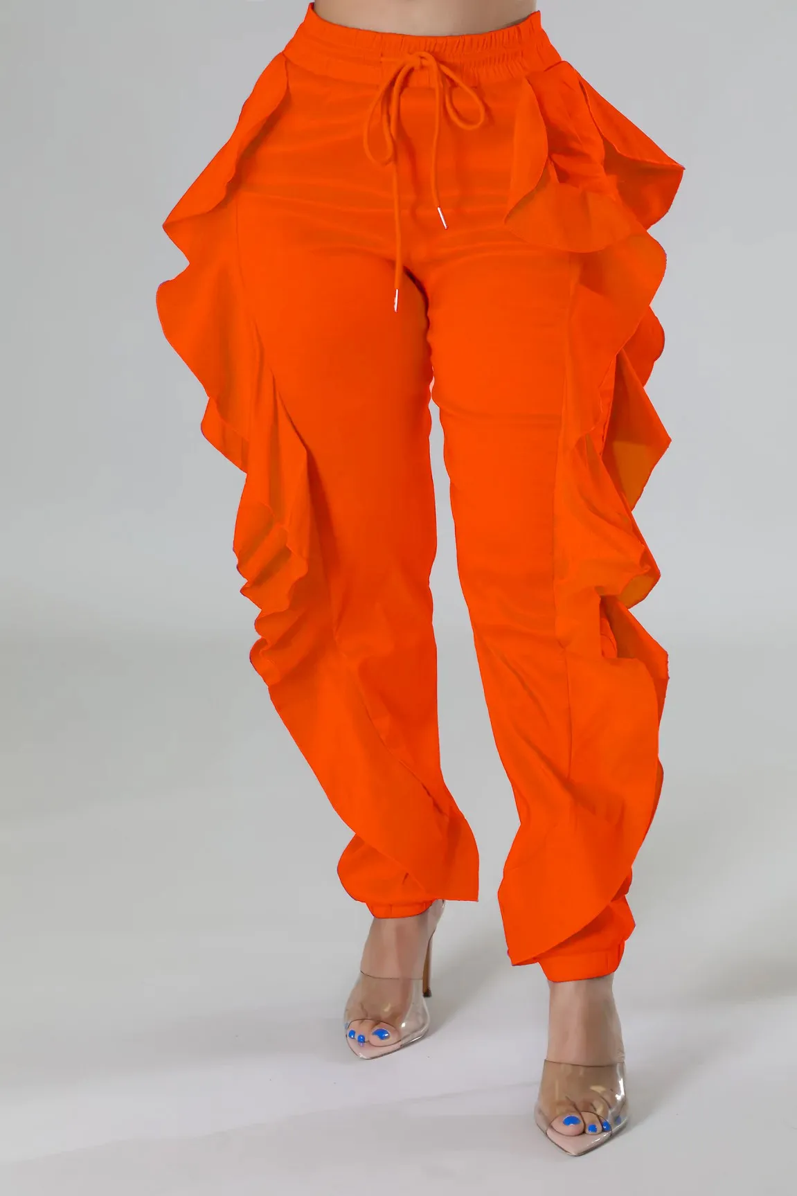 Side Ruffle Drawstring Jogger Pants