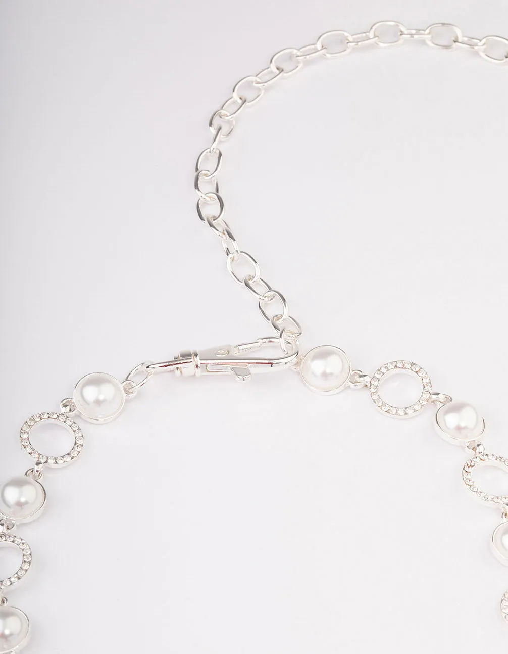 Silver Pearl & Diamante Open Circle Belt