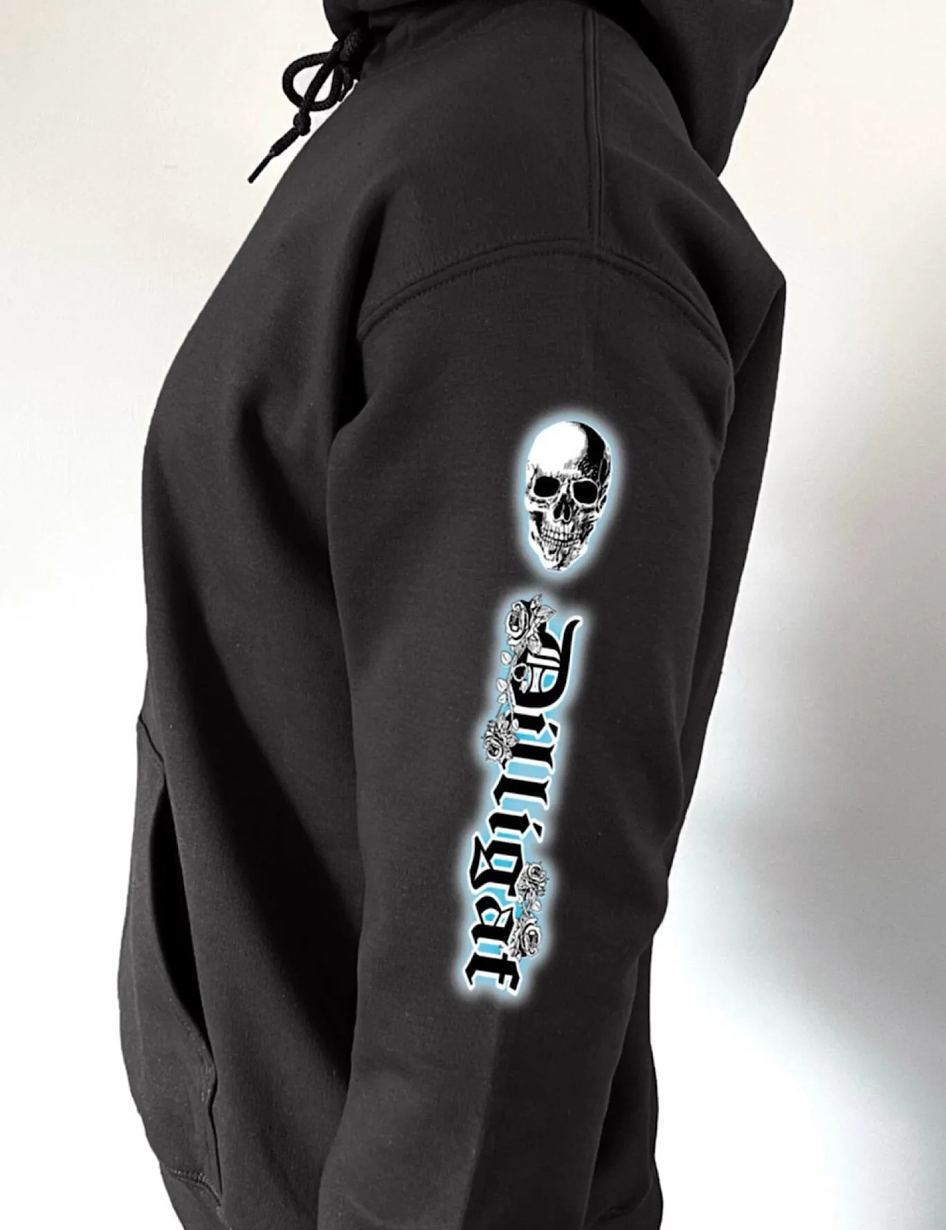 Smokey Blue Rose Skull Pullover Hoodie