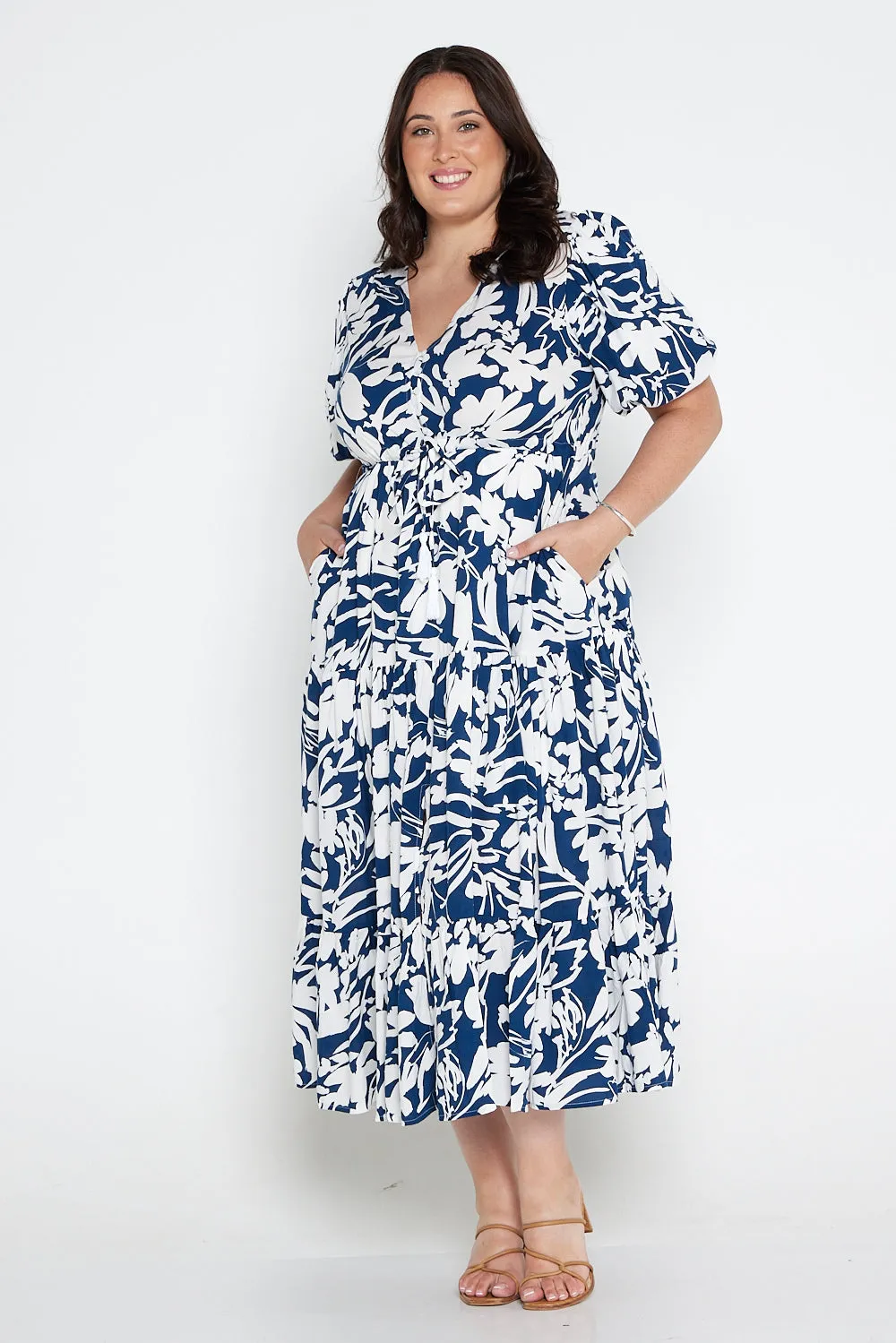 Soraya Puff Sleeve Dress - Navy/White Floral