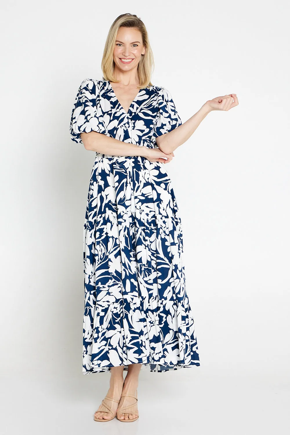 Soraya Puff Sleeve Dress - Navy/White Floral