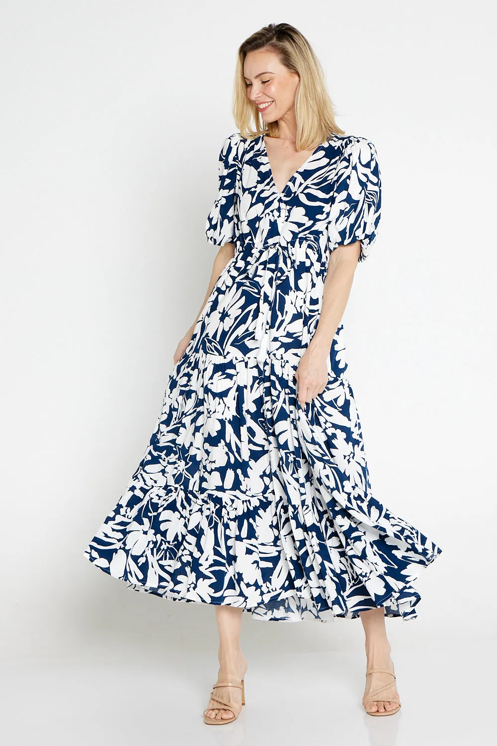 Soraya Puff Sleeve Dress - Navy/White Floral