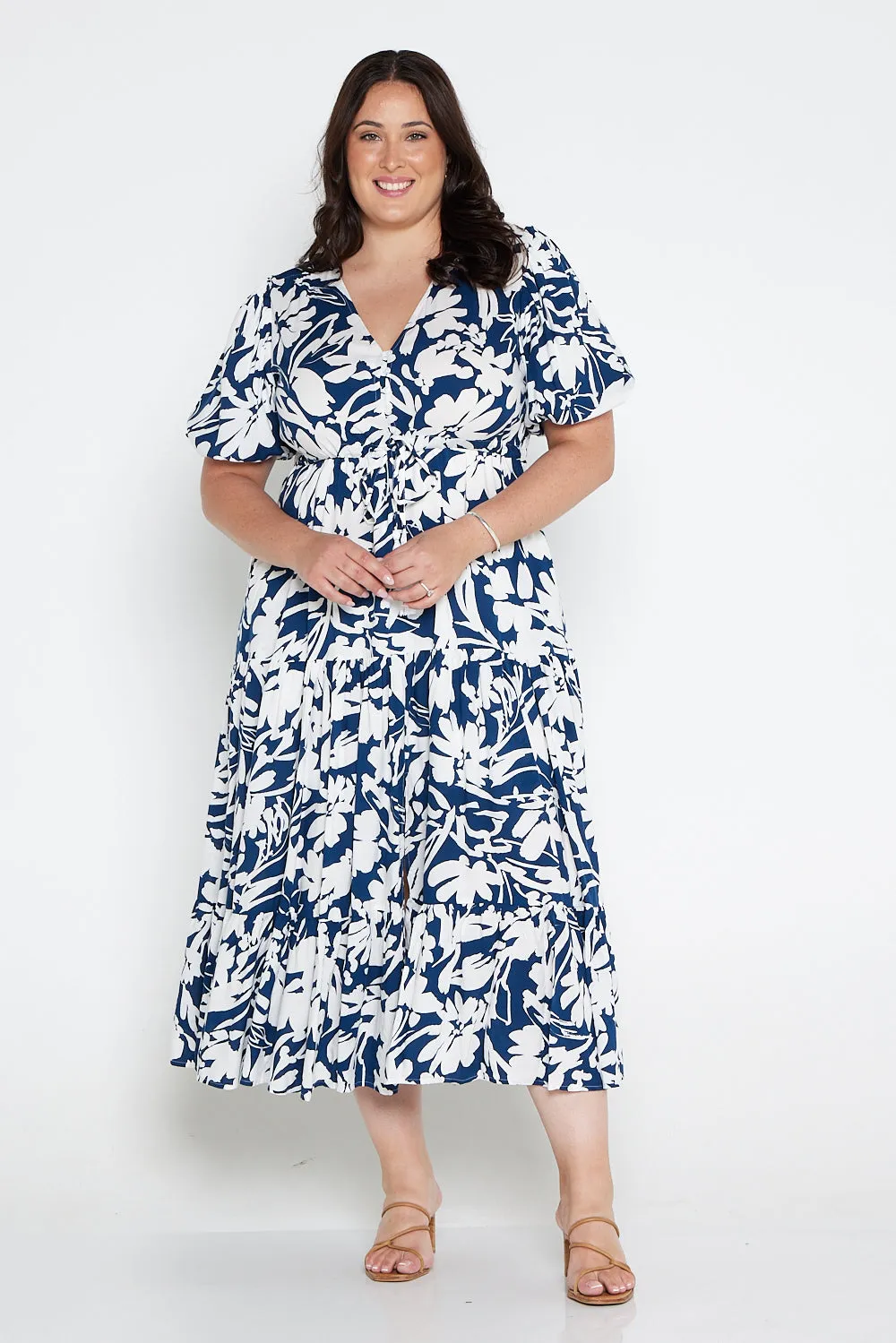 Soraya Puff Sleeve Dress - Navy/White Floral