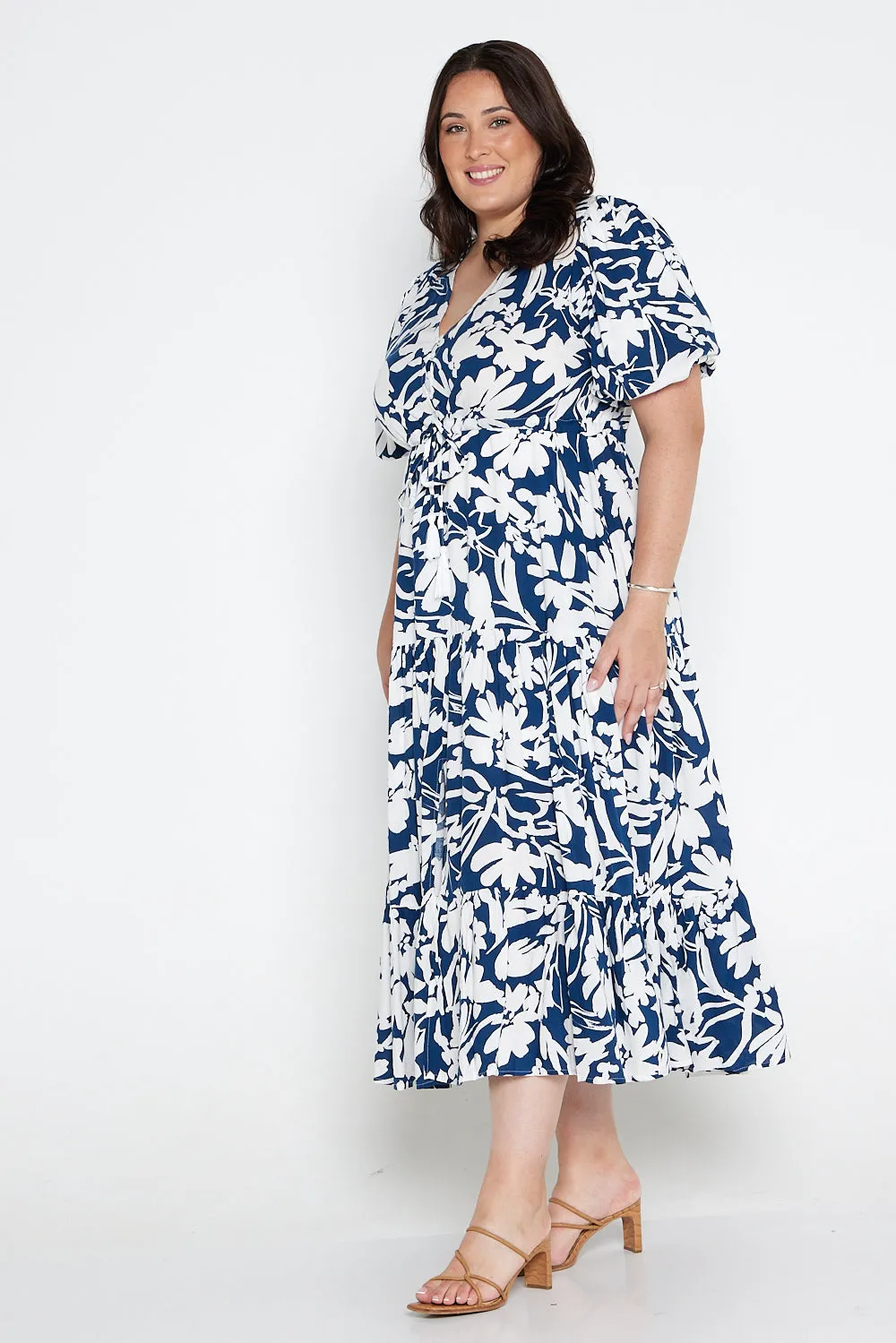 Soraya Puff Sleeve Dress - Navy/White Floral