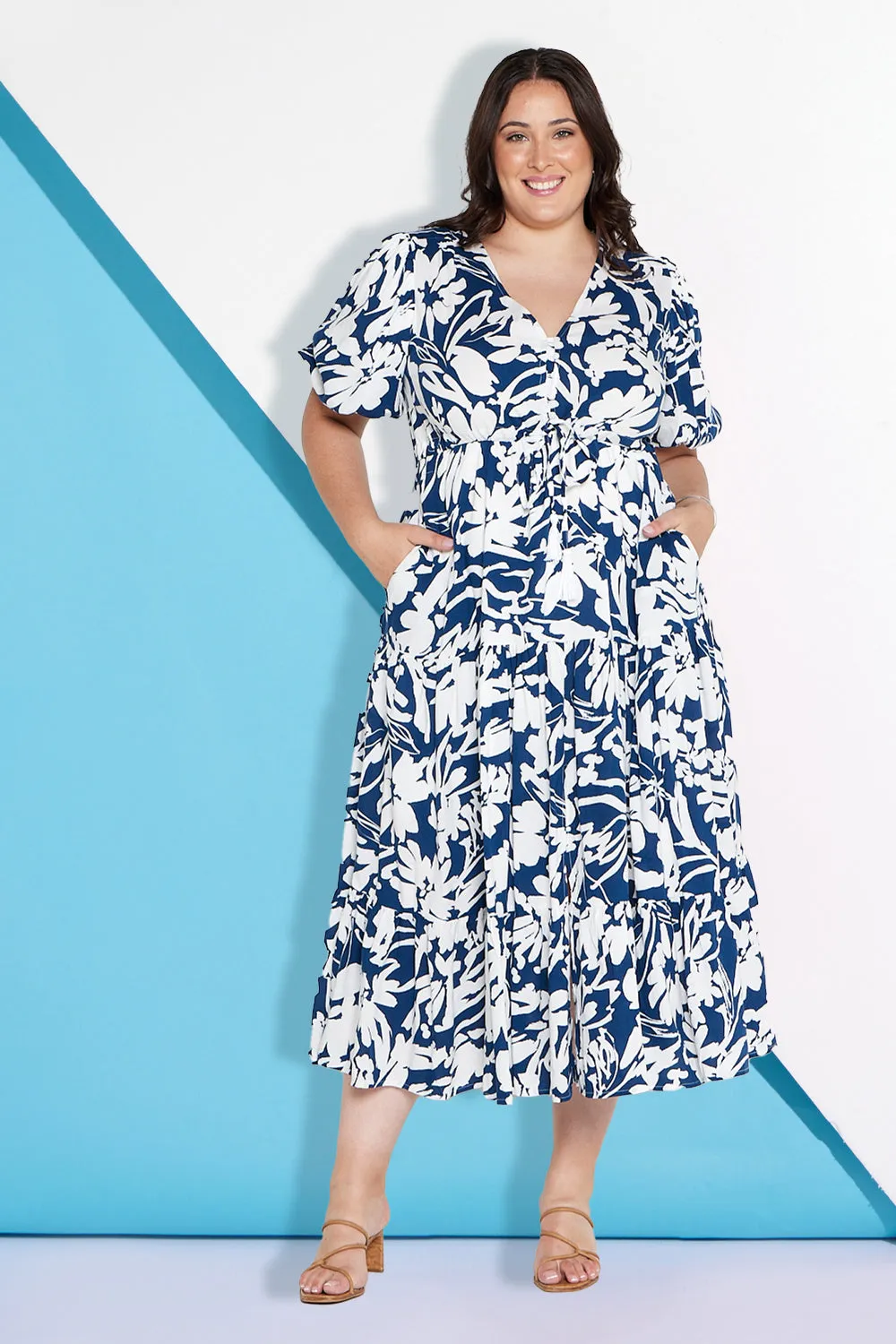 Soraya Puff Sleeve Dress - Navy/White Floral