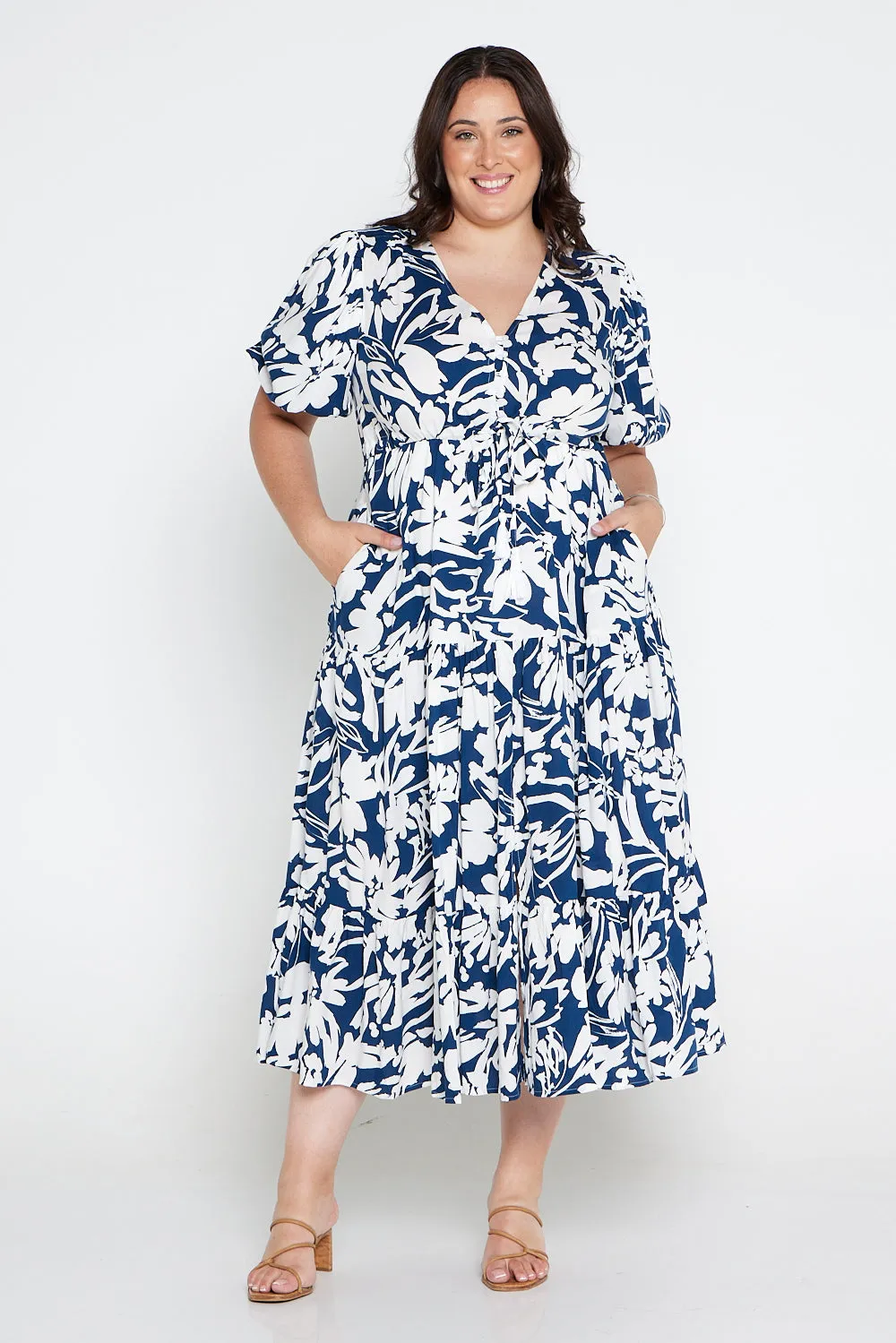 Soraya Puff Sleeve Dress - Navy/White Floral