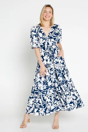 Soraya Puff Sleeve Dress - Navy/White Floral