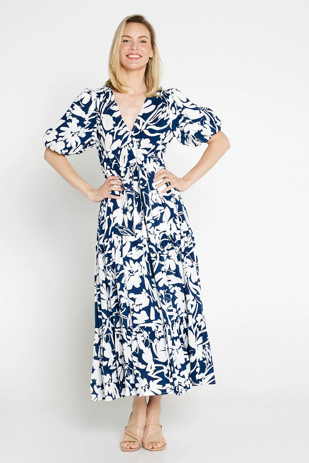 Soraya Puff Sleeve Dress - Navy/White Floral