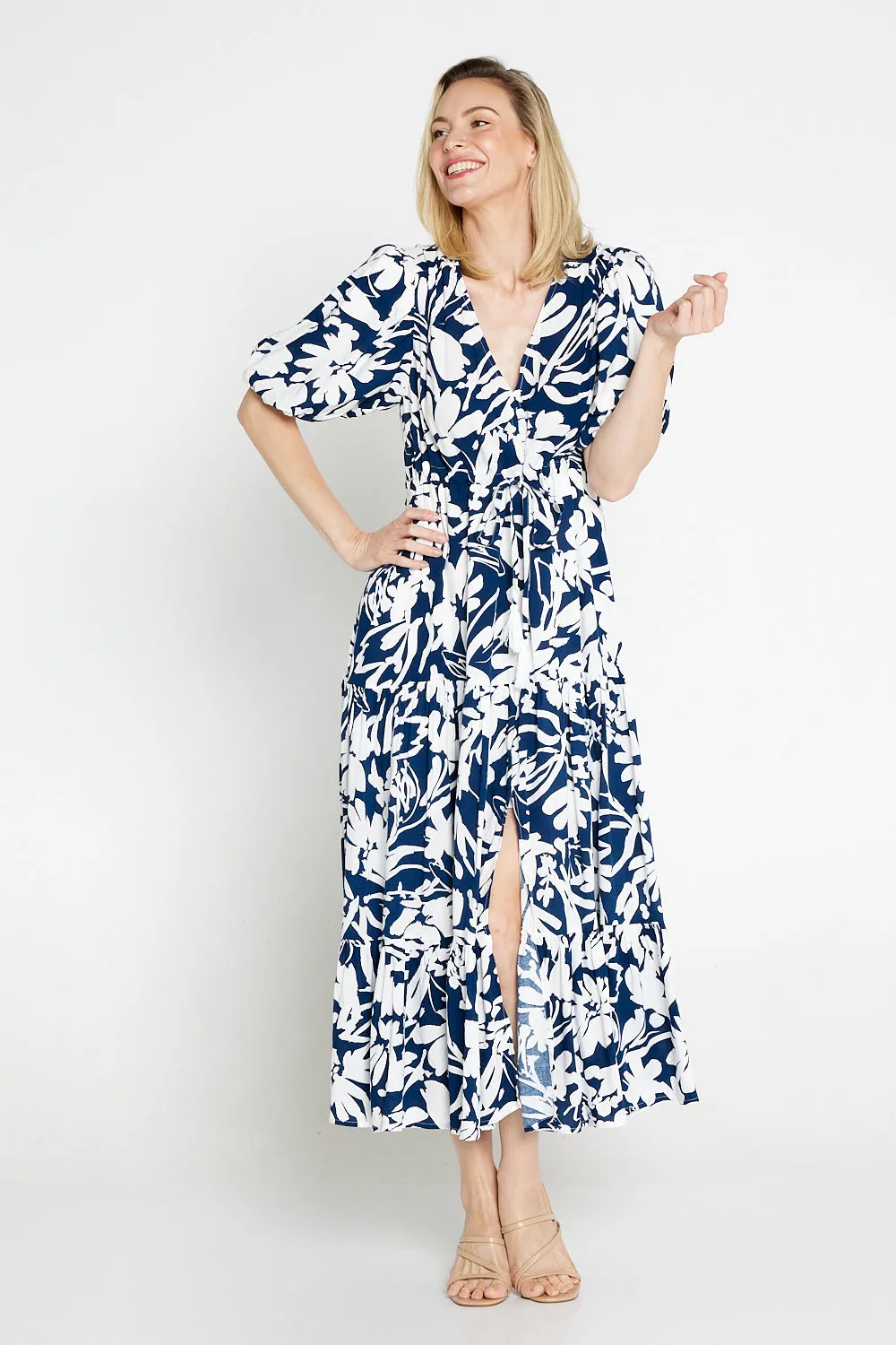 Soraya Puff Sleeve Dress - Navy/White Floral