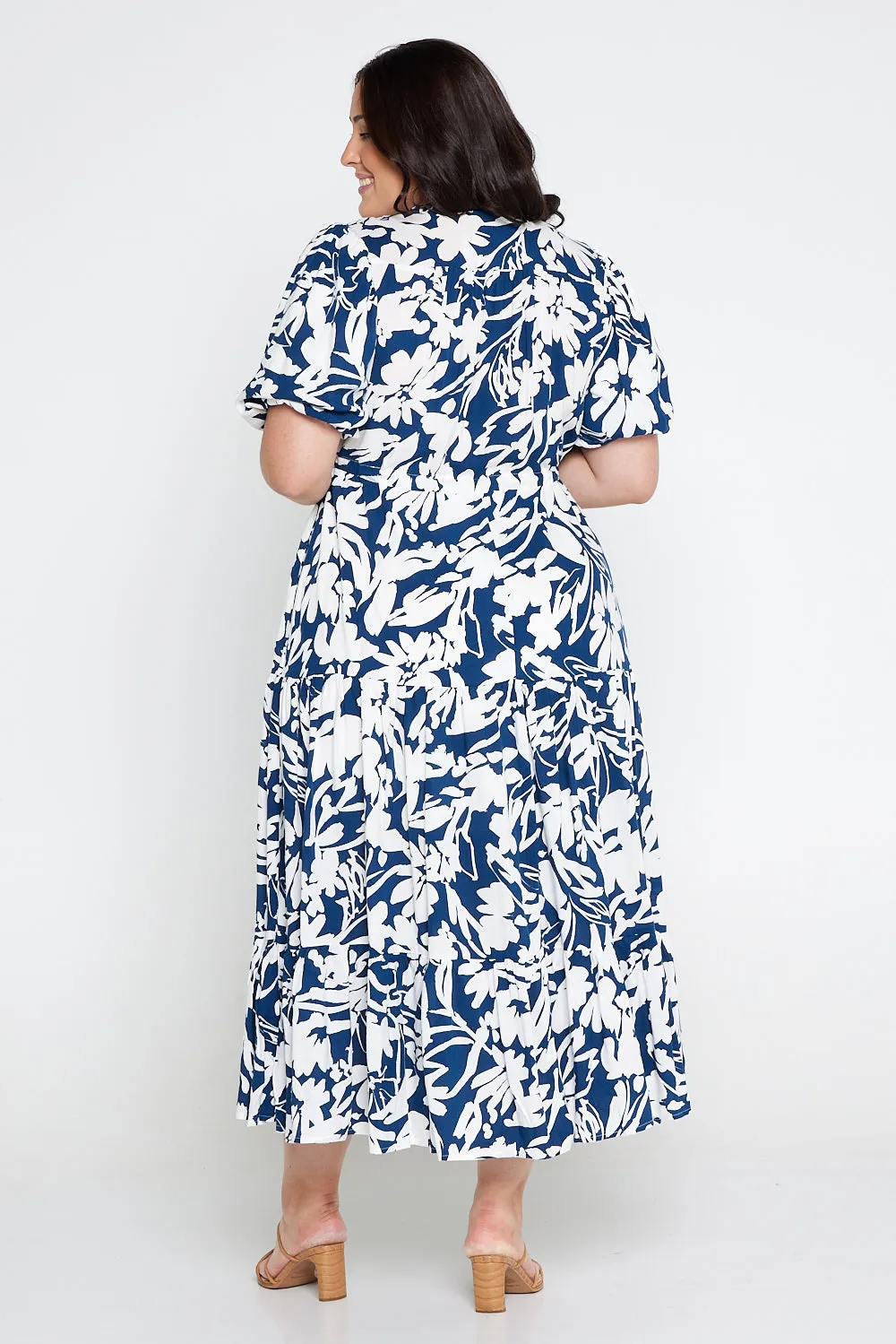 Soraya Puff Sleeve Dress - Navy/White Floral