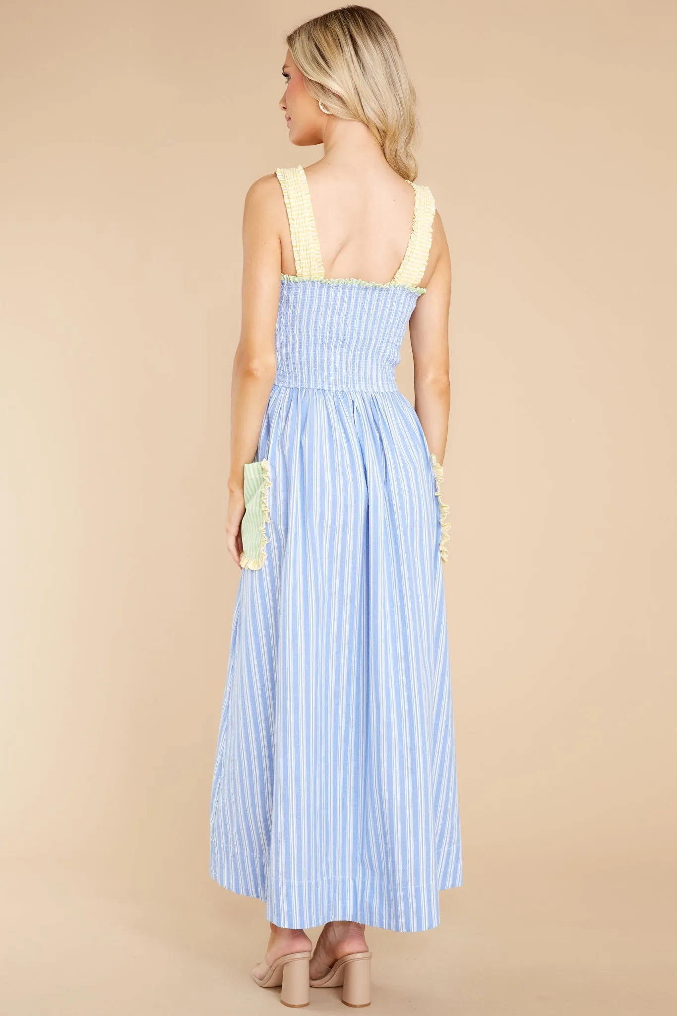 Spice Of Life Blue Striped Cotton Maxi Dress