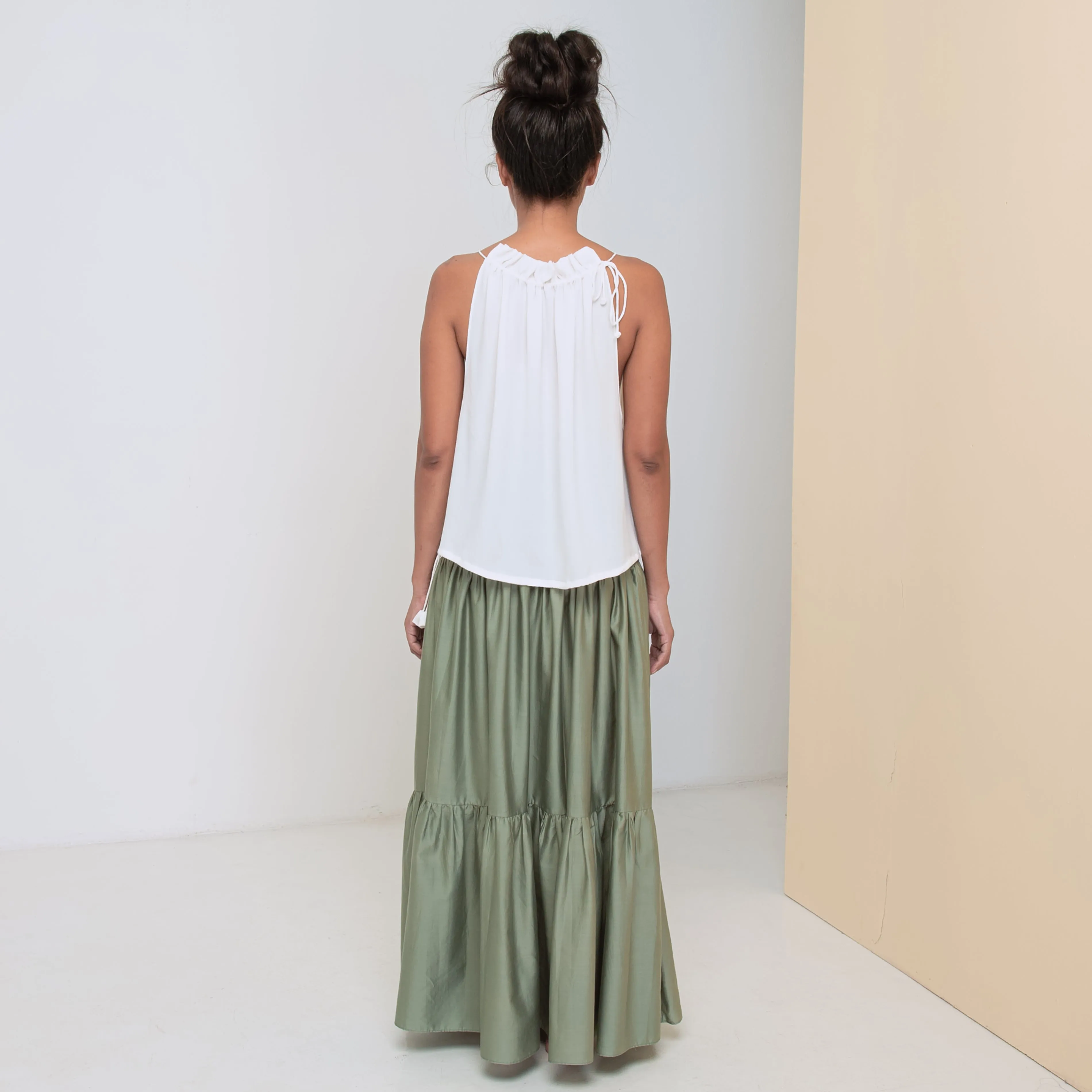 STREAM HALTER TOP - Rayon Fujette Crepe | Off White