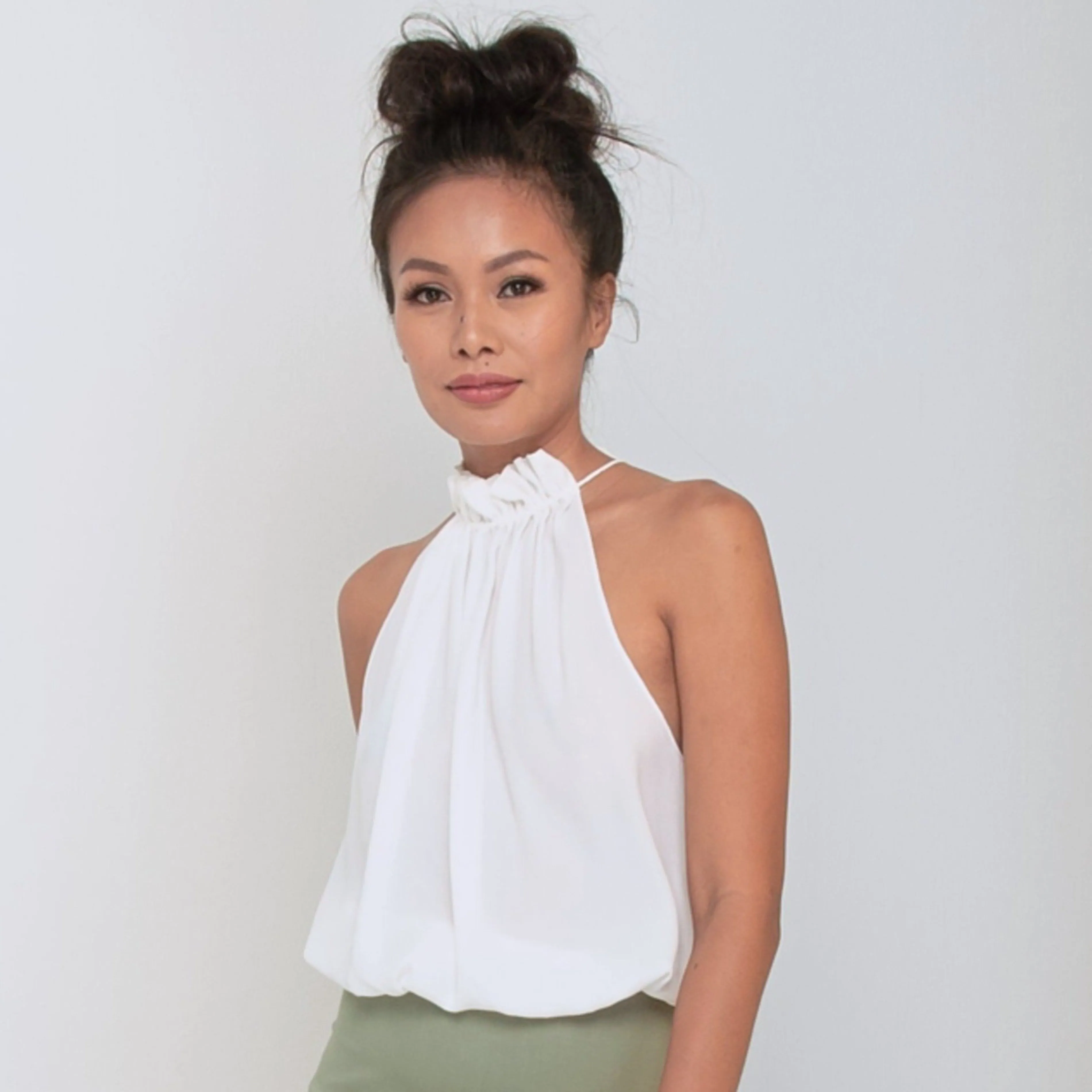 STREAM HALTER TOP - Rayon Fujette Crepe | Off White