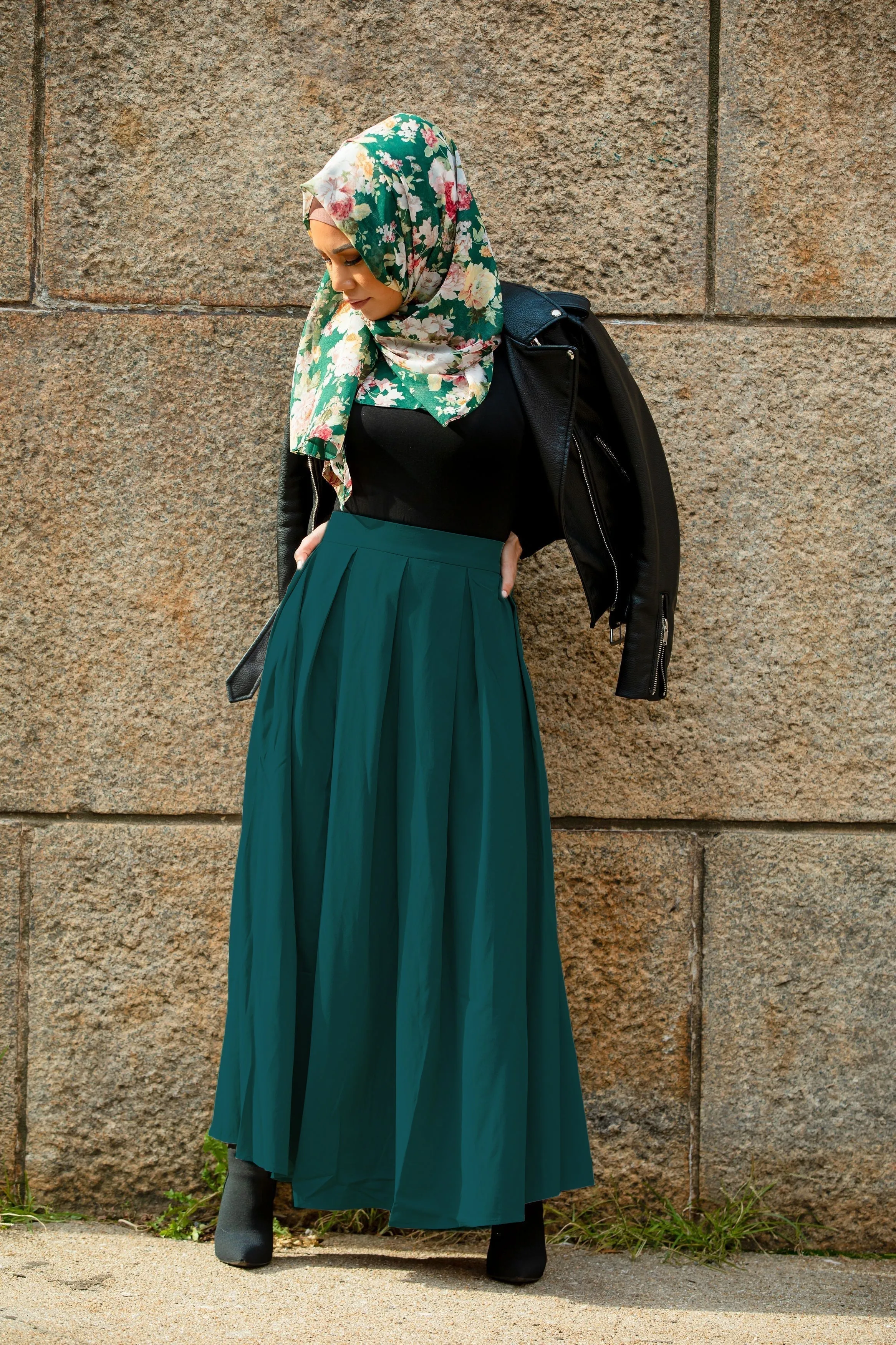 Teal High Waisted Lattice Maxi Skirt