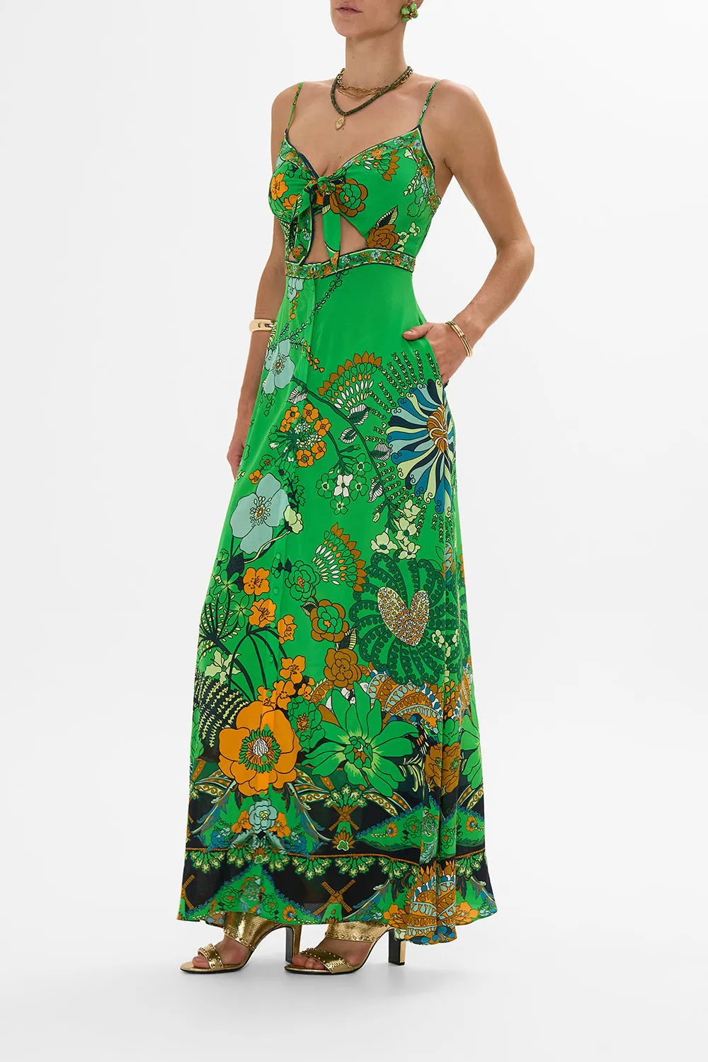 TIE FRONT CUT OUT MAXI DRESS GOOD VIBES GENERATION