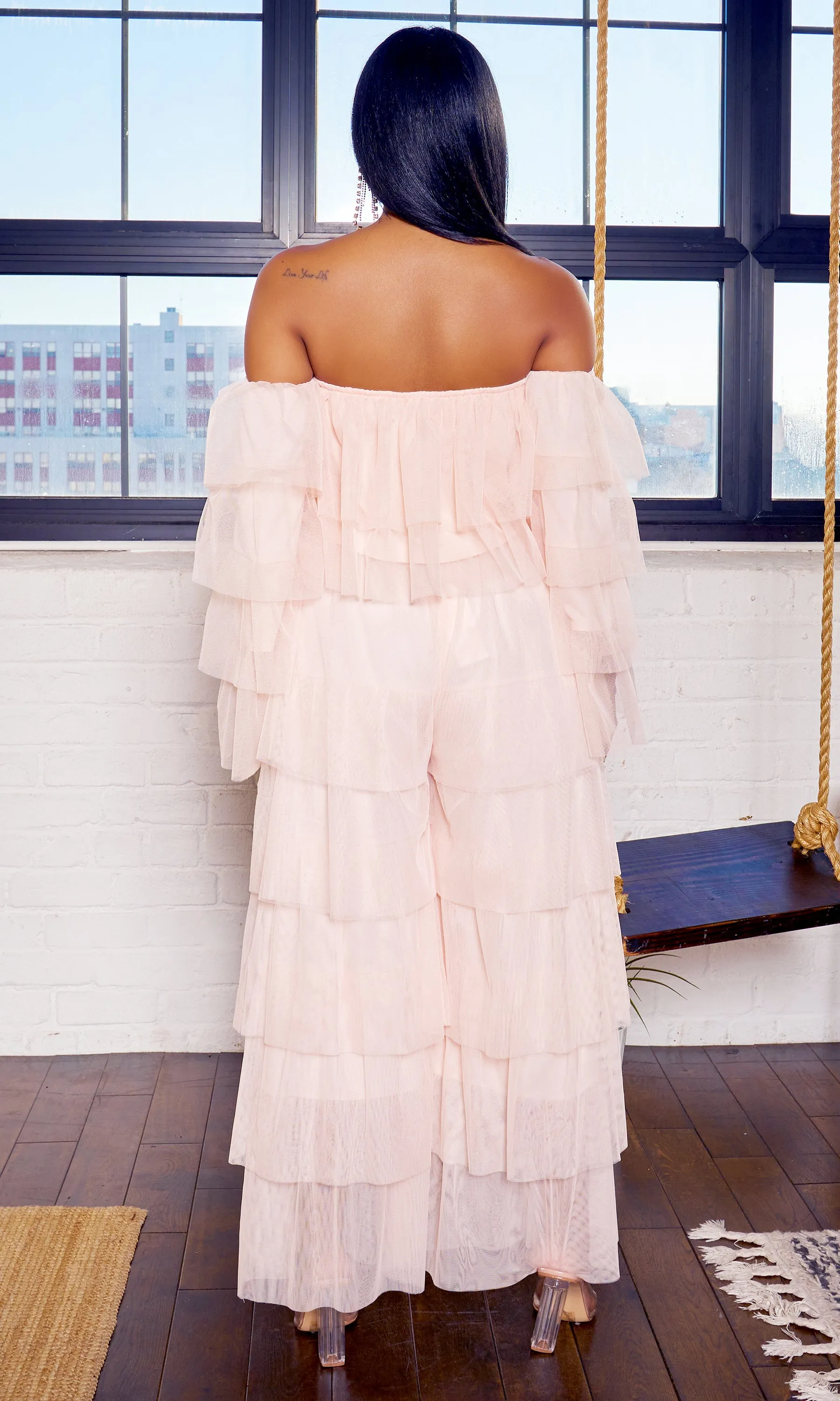 Tiered Ruffle Tulle Pants Set - Blush FINAL SALE