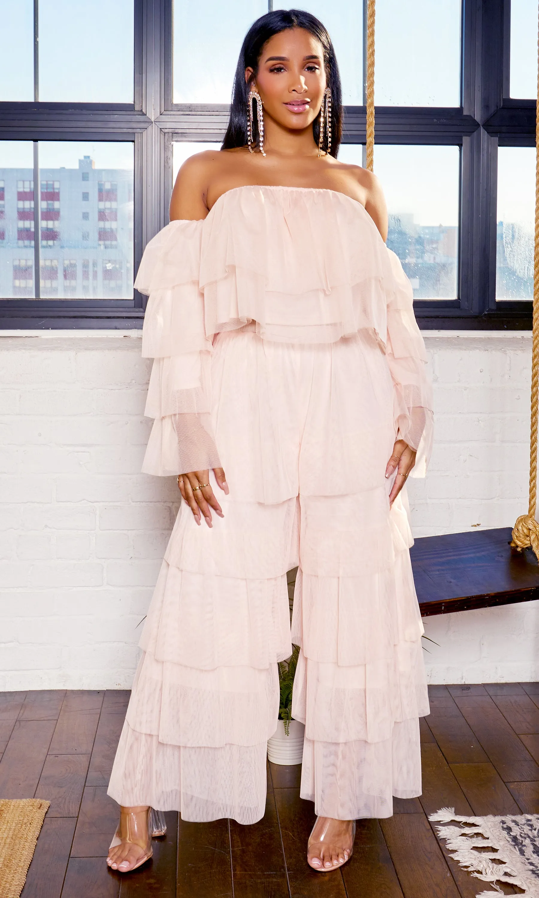 Tiered Ruffle Tulle Pants Set - Blush FINAL SALE