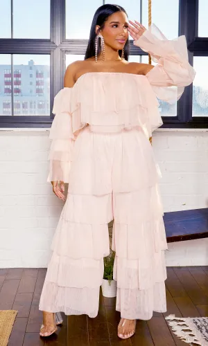 Tiered Ruffle Tulle Pants Set - Blush FINAL SALE