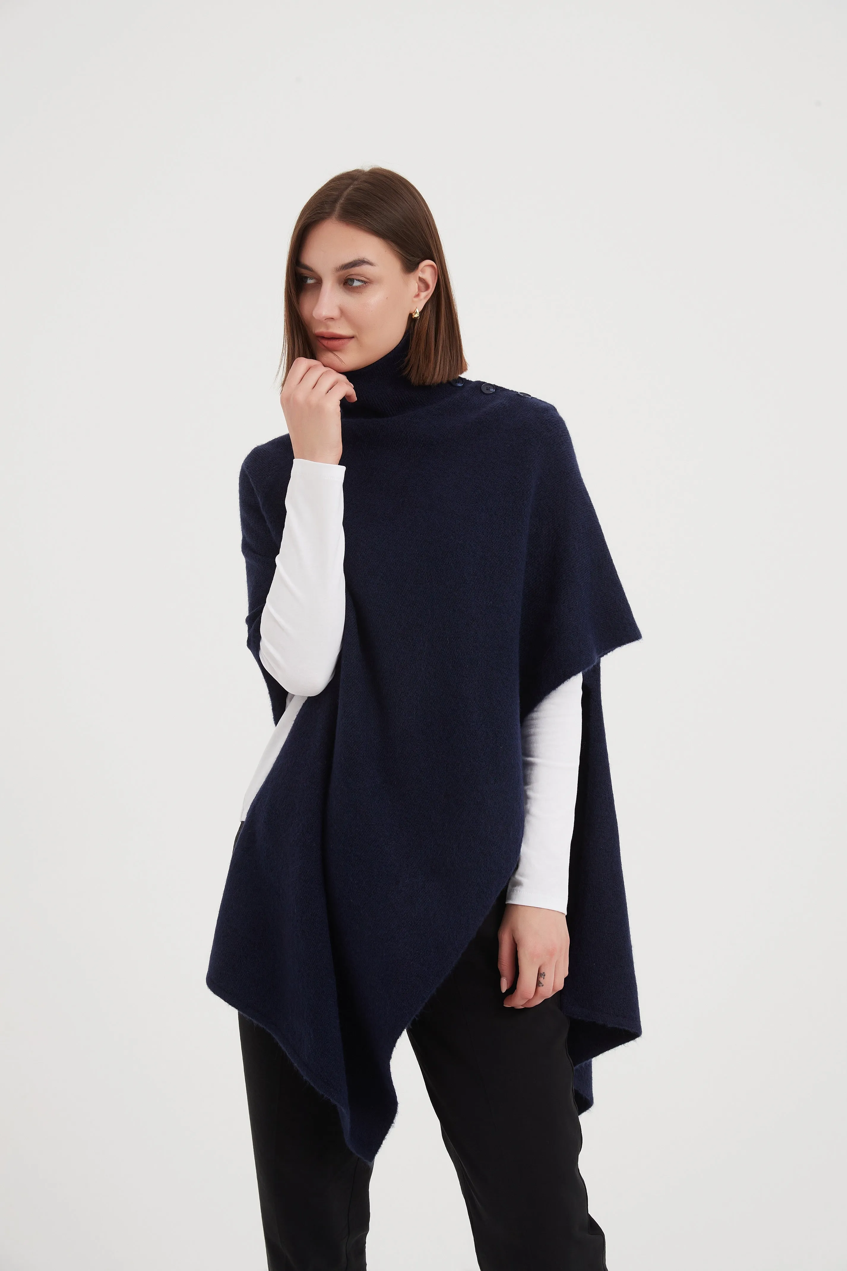 Tirelli Button Detail Asymmetric Poncho