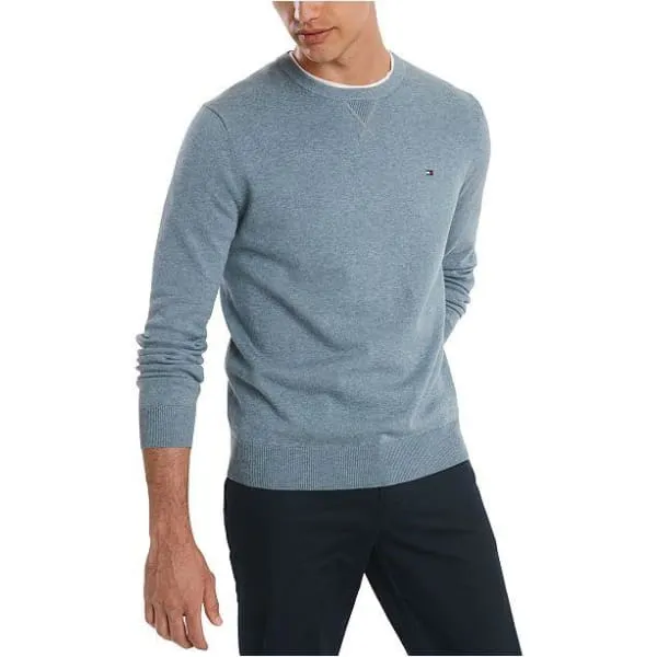 Tommy Hilfiger Mens Signature Regular Fit Solid Sweater Light Gray