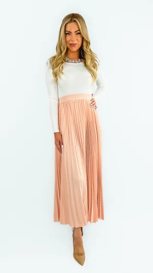 Tonya Pleated Maxi Skirt- Light Pink