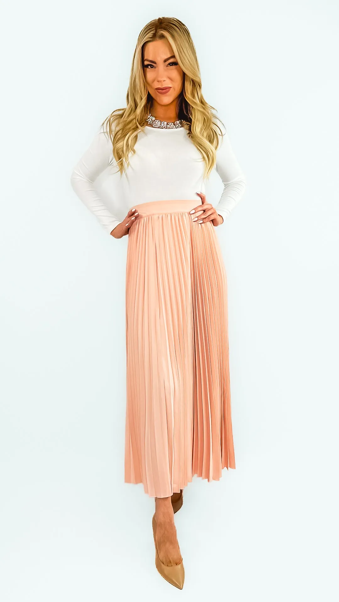 Tonya Pleated Maxi Skirt- Light Pink