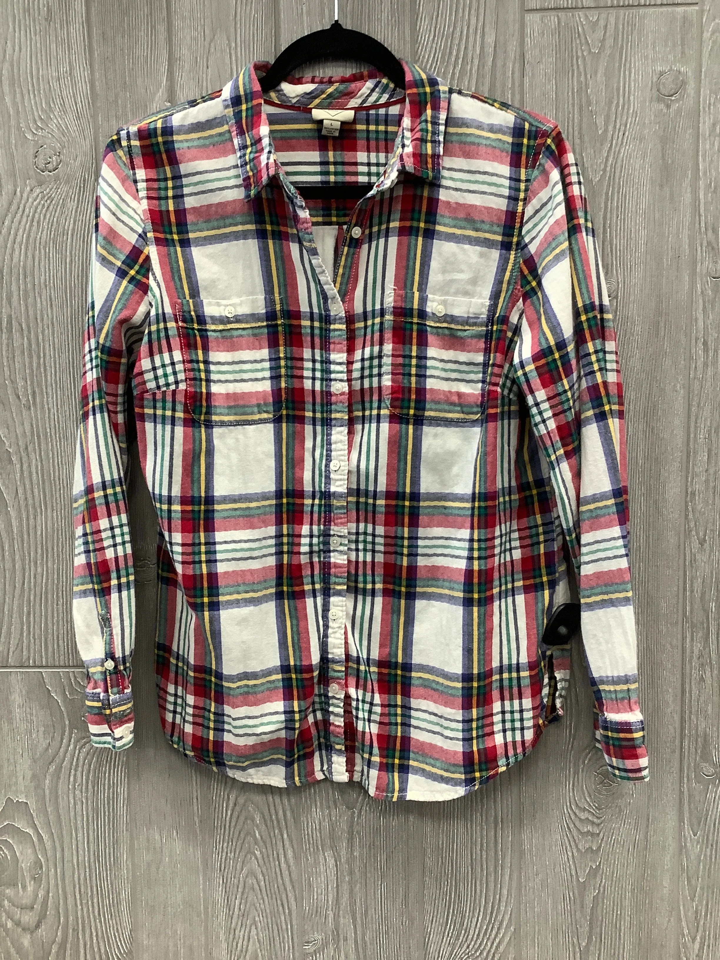 Top Long Sleeve By St Johns Bay In Plaid Pattern, Size: L