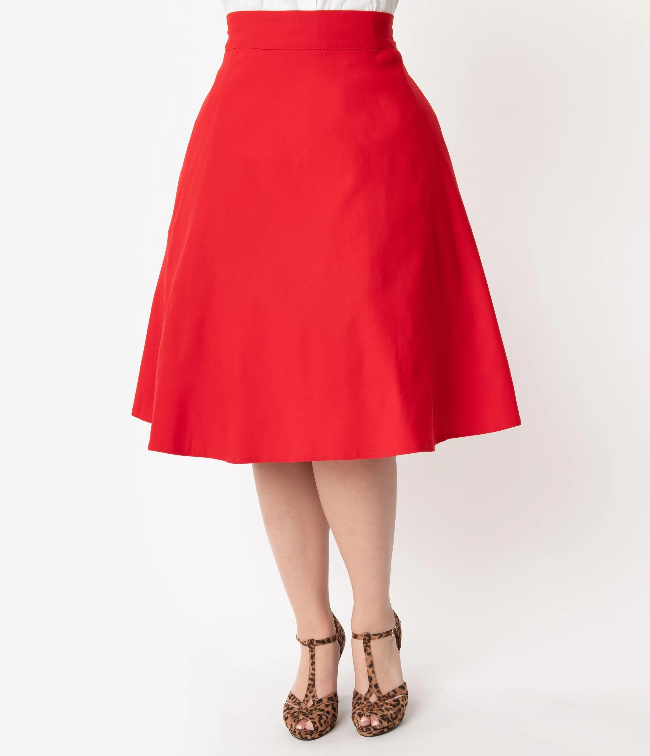 Unique Vintage Plus Size Retro Red Stretch Vivien Swing Skirt