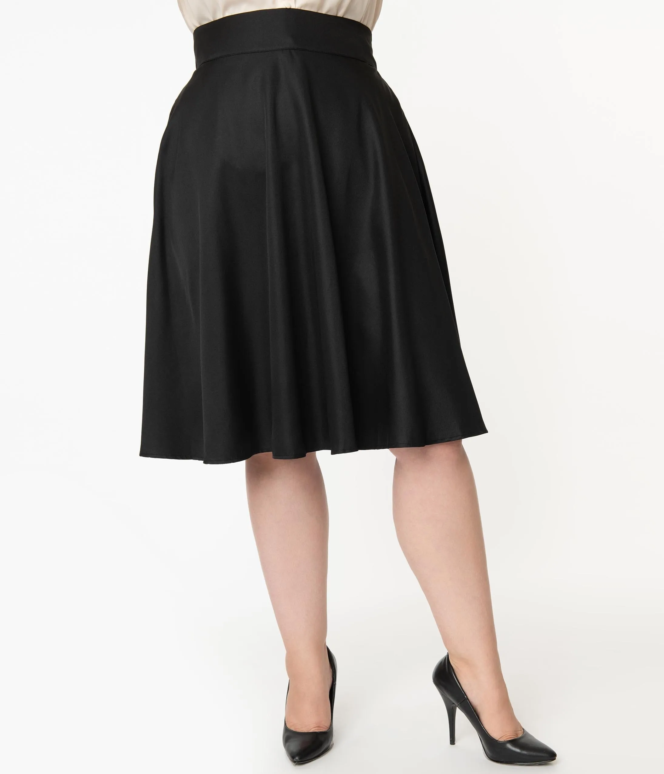 Unique Vintage Plus Size Retro Style Black High Waist Vivien Swing Skirt