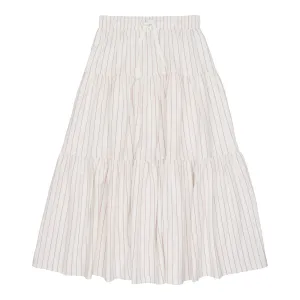 Urbani White/ Mauve Striped Tiered Maxi Skirt