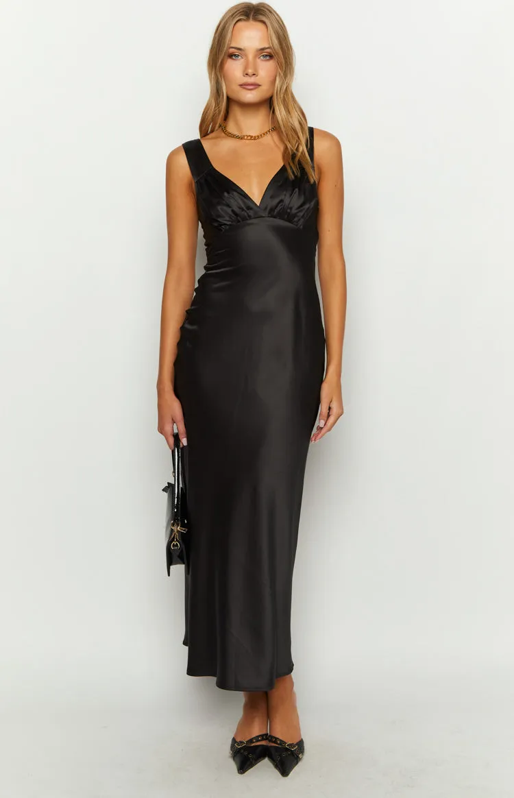 Verlaine Black Satin Maxi Dress