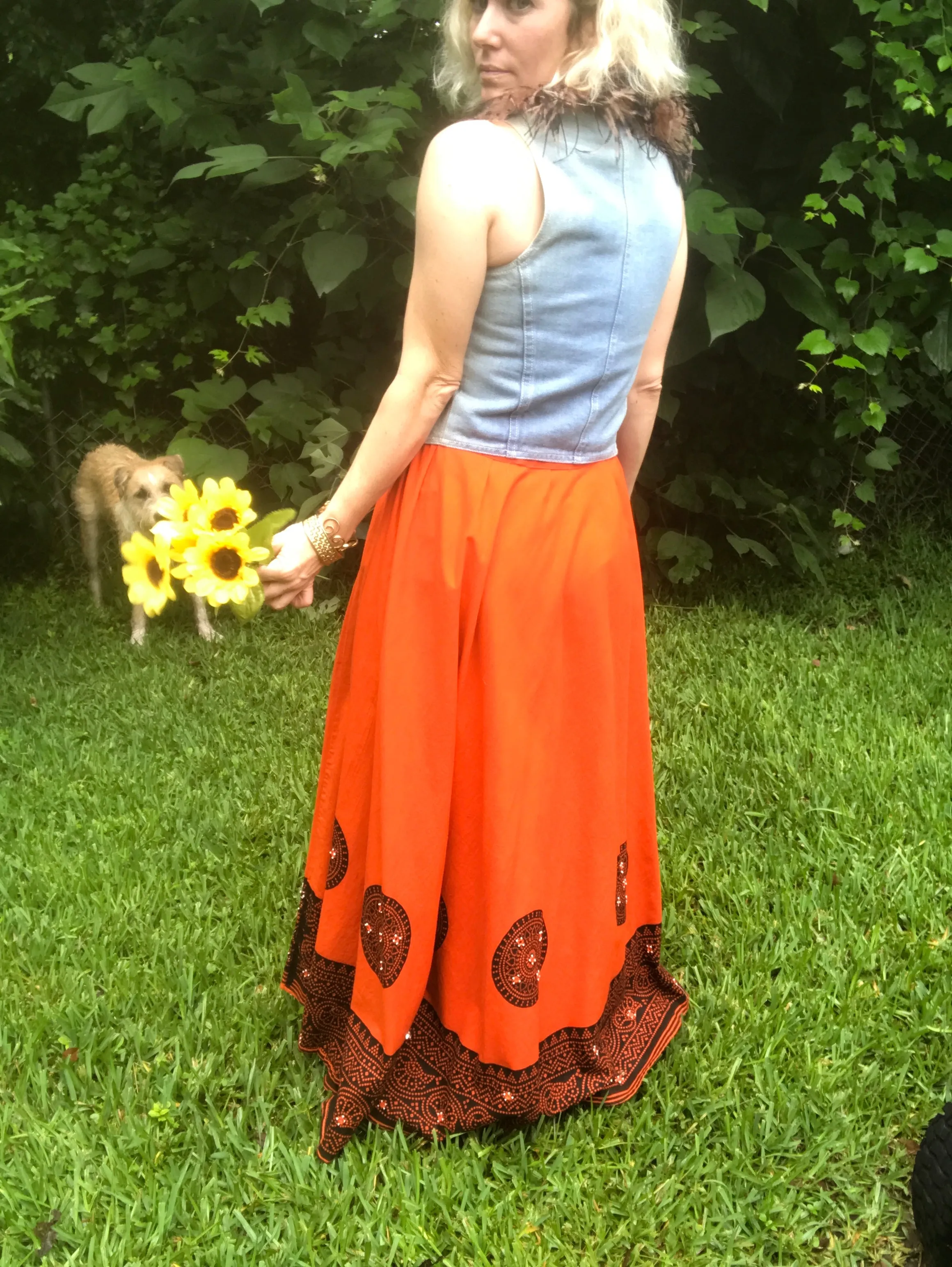 Vintage 70s | Embellished Flowy Hippie Festival Boho Maxi Skirt | Free Size