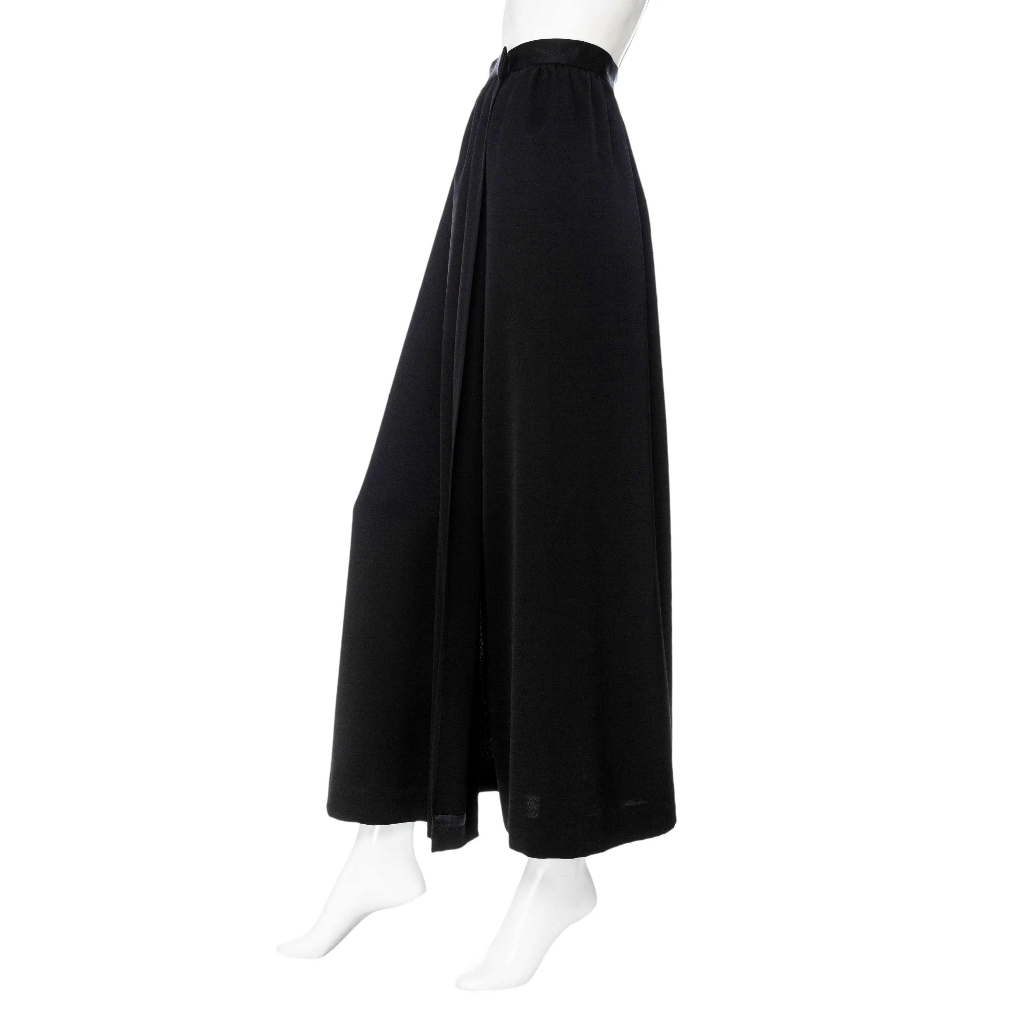 Vintage Black Wool-Blend Wrap Maxi Skirt