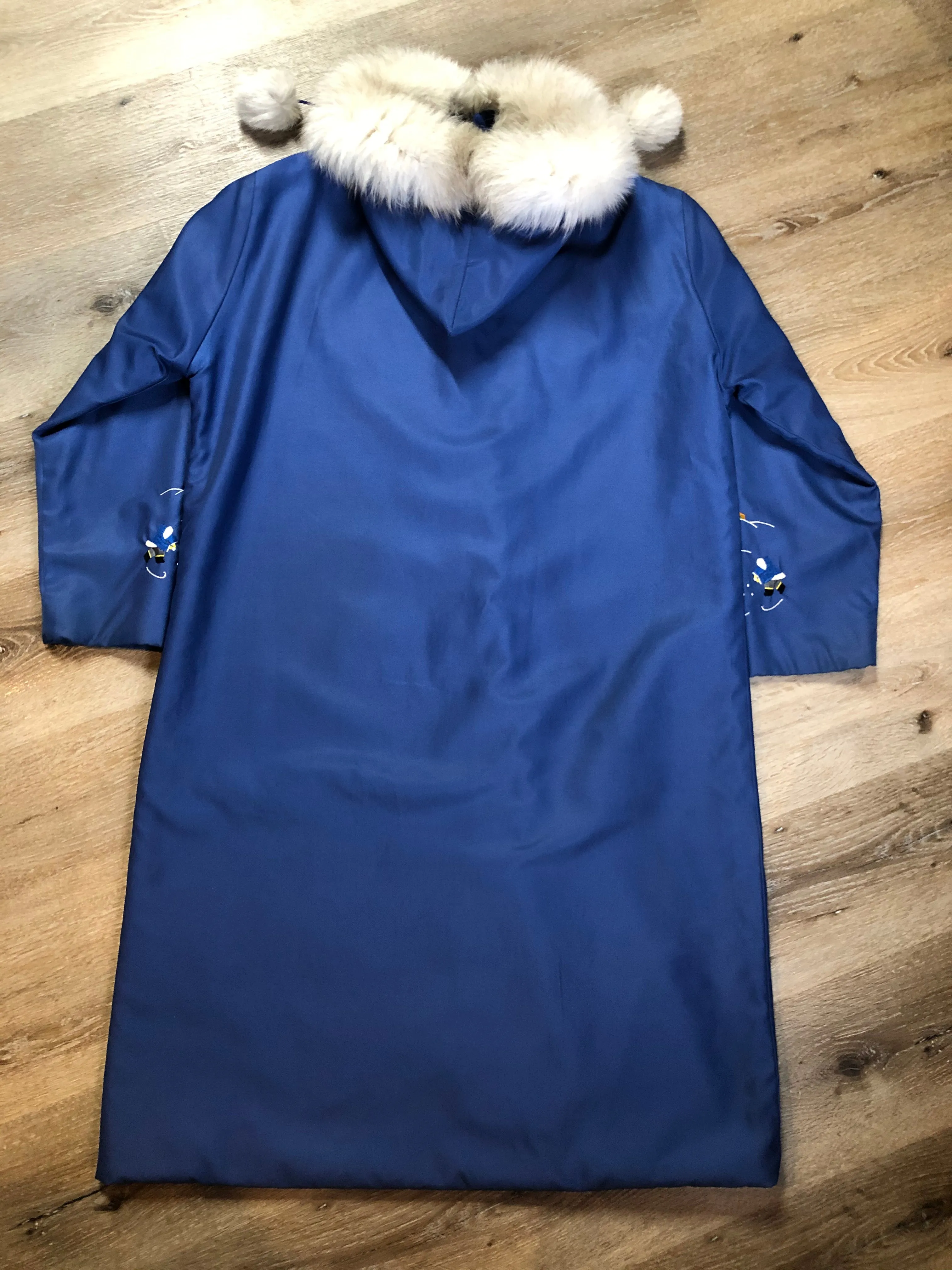 Vintage Blue Northern Parka with Arctic Life Motif, Made in Canada